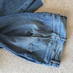 MOTHER Women's Straight Leg Jeans - Blue raw hem ankle slim
